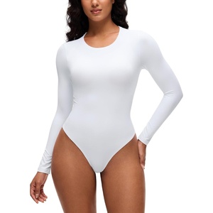CRZ YOGA Softembrace Long Sleeve Bodysuits for Women – Crewneck Basic Casual Travel Thong Body Suits Fitted Tops(White)