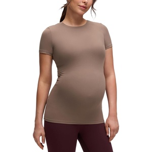 CRZ YOGA Softembrace Maternity Crewneck Short Sleeve Shirts – Soft Casual Pregnancy Tops Going Out Basic T-Shirts for Women(Brown Purple)