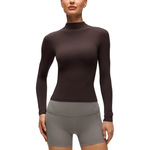 CRZ YOGA Softembrace Mock Neck Long Sleeve Shirts for Women – Casual Going Out Comfort Tops Soft Fitted Layer Underwear Tees(Hot Fudge Brown)