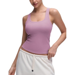 CRZ YOGA Softembrace Scoop Neck Tank Tops for Women – Casual Going Out Soft Double Lined Crop Basic Sleeveless Shirts(Light Lavender)