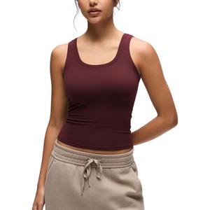 CRZ YOGA Softembrace Scoop Neck Tank Tops for Women – Casual Going Out Soft Double Lined Crop Basic Sleeveless Shirts(Red Merlot)