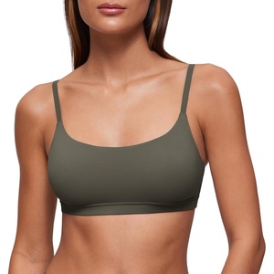 CRZ YOGA Softhold Double Lined Scoop Neck Bralette – Womens Adjustable Straps Cami Wireless Sleep T-Shirt Everyday Bra(Light Army Green)