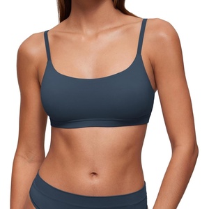 CRZ YOGA Softhold Double Lined Scoop Neck Bralette – Womens Adjustable Straps Cami Wireless Sleep T-Shirt Everyday Bra(Sargasso)