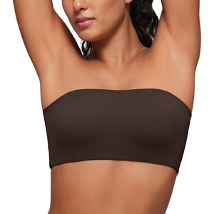 CRZ YOGA Softhold Double Lined Strapless Bralette – Stretchy Smooth Womens Tube Tops Bandeau Wireless T-Shirt Everyday Bra(Hot Fudge Brown)