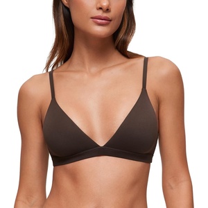 CRZ YOGA Softhold Double Lined Triangle Bralette – Womens Adjustable Straps Wireless Cami Plunge T-Shirt Everyday Bra Comfy(Hot Fudge Brown)