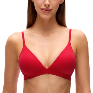 CRZ YOGA Softhold Double Lined Triangle Bralette – Womens Adjustable Straps Wireless Cami Plunge T-Shirt Everyday Bra Comfy(Lipstick Red)
