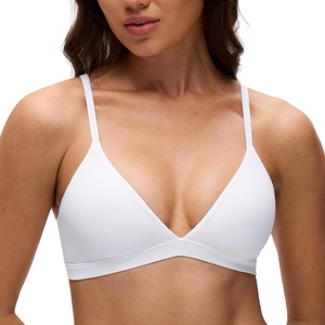 CRZ YOGA Softhold Double Lined Triangle Bralette – Womens Adjustable Straps Wireless Cami Plunge T-Shirt Everyday Bra Comfy(Snow White)