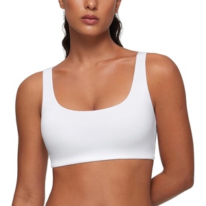 CRZ YOGA Softhold Double Lined U Back Bralette – Womens Scoop Neck Lounge T-Shirt Everyday Bras Smooth Wireless Cami(Snow White)