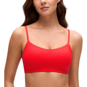CRZ YOGA Softhold Mold V Neck Bralette for Women – Adjustable Spaghetti Lounge T-Shirt Everyday Bra No Underwire Comfort Cami(Deep Red)