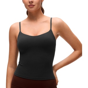 CRZ YOGA Softness Mold Butterluxe Camisole Tank Top for Women – Crop Adjustable U Back Workout Shirt with Built in Shelf Bra(Black)