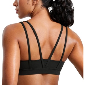 CRZ YOGA Softness Mold Butterluxe V Neck Sports Bras for Women – Workout Top Double Spaghetti Straps Wireless Yoga Clothes(Black)