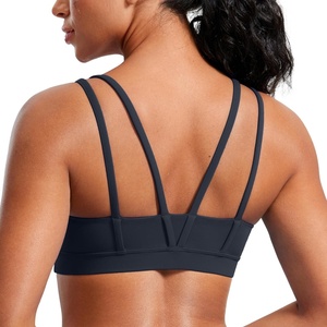 CRZ YOGA Softness Mold Butterluxe V Neck Sports Bras for Women – Workout Top Double Spaghetti Straps Wireless Yoga Clothes(True Navy)