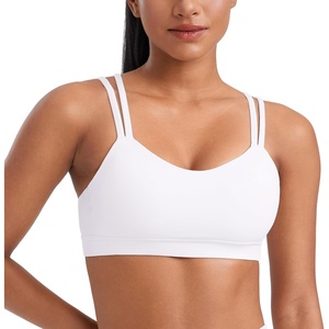 CRZ YOGA Softness Mold Butterluxe V Neck Sports Bras for Women – Workout Top Double Spaghetti Straps Wireless Yoga Clothes(White)
