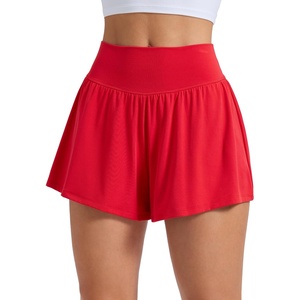 CRZ YOGA Softretch 2 in 1 Flowy Shorts for Women – High Waisted Causal Yoga Lounge Workout with Pockets(Aurora Red)