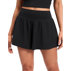 CRZ YOGA Softretch 2 in 1 Flowy Shorts for Women – High Waisted Causal Yoga Lounge Workout with Pockets(Black)