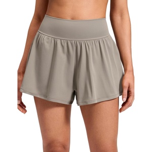 CRZ YOGA Softretch 2 in 1 Flowy Shorts for Women – High Waisted Causal Yoga Lounge Workout with Pockets(Warm Ash Grey)
