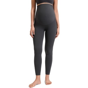 CRZ YOGA Softretch Maternity No Front Seam Leggings 25″ – Workout Yoga Casual Womens Pregnancy Pants Over The Belly(Mysterious Grey)