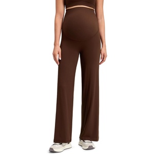 CRZ YOGA Softretch Maternity No Front Seam Wide Leg Pants 30″ – Workout Yoga Casual Pregnancy Womens Over Belly Buttery Soft(Lava Brown)
