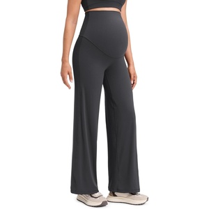 CRZ YOGA Softretch Maternity No Front Seam Wide Leg Pants 30″ – Workout Yoga Casual Pregnancy Womens Over Belly Buttery Soft(Mysterious Grey)