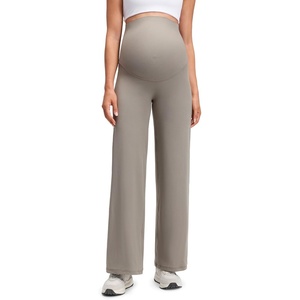 CRZ YOGA Softretch Maternity No Front Seam Wide Leg Pants 30″ – Workout Yoga Casual Pregnancy Womens Over Belly Buttery Soft(Warm Ash Grey)