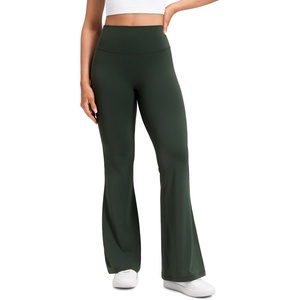 CRZ YOGA Softretch No Front Seam Flare Leggings 29″/31”/33″ – High Waist Womens Yoga Pants Lounge Buttery Soft Comfy Casual(Legend Green)