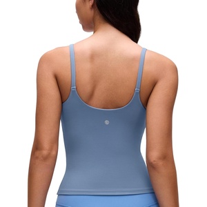 CRZ YOGA Softretch U Back Camisole Tank Tops for Women – Scoop Neck Padded Spaghetti Straps Soft Yoga Crop Top(Washed Denim)
