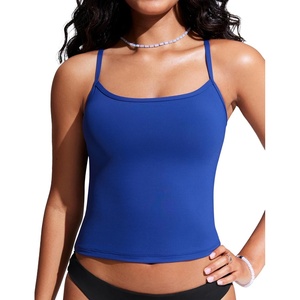 CRZ YOGA Spaghetti Straps Tankini Tops for Women – Padded Racerback Scoop Neck Bathing Suit Crop Swim Tank(Waves Blue)
