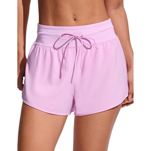 CRZ YOGA Split Dolphin Board Shorts for Women – High Waisted Overlay Swim Skorts Bathing Suit Bottoms with Brief Liner(Vita Pink)
