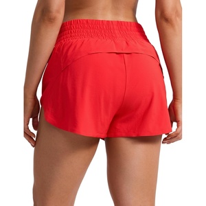 CRZ YOGA Split Dolphin Running Shorts for Women 2.5″ – Curved Back High Waisted Quick Dry for Athletic Workout Gym Track(Deep Red)