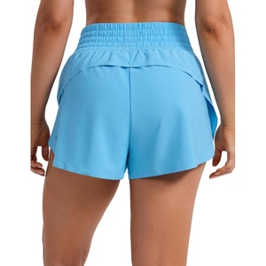 CRZ YOGA Split Dolphin Running Shorts for Women 2.5″ – Curved Back High Waisted Quick Dry for Athletic Workout Gym Track(Kayak Blue)