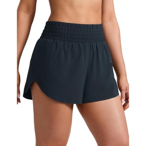 CRZ YOGA Split Dolphin Running Shorts for Women 2.5″ – Curved Back High Waisted Quick Dry for Athletic Workout Gym Track(True Navy)