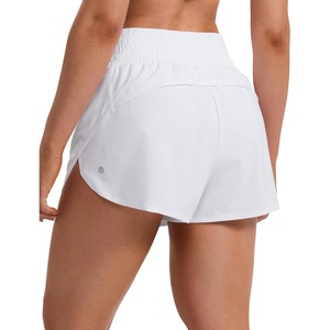 CRZ YOGA Split Dolphin Running Shorts for Women 2.5″ – Curved Back High Waisted Quick Dry for Athletic Workout Gym Track(White)