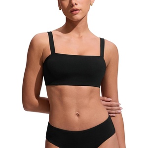CRZ YOGA Square Neck Bikini Tops for Women – Padded Wide Straps Full Coverage Bathing Suit Swim Bra(Black)