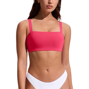 CRZ YOGA Square Neck Bikini Tops for Women – Padded Wide Straps Full Coverage Bathing Suit Swim Bra(Magenta)