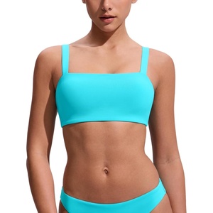 CRZ YOGA Square Neck Bikini Tops for Women – Padded Wide Straps Full Coverage Bathing Suit Swim Bra(Turquoise)