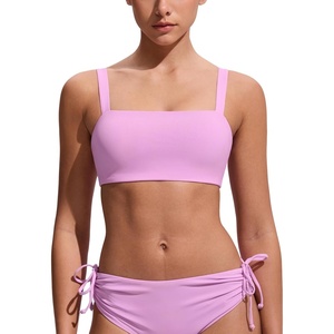 CRZ YOGA Square Neck Bikini Tops for Women – Padded Wide Straps Full Coverage Bathing Suit Swim Bra(Vita Pink)