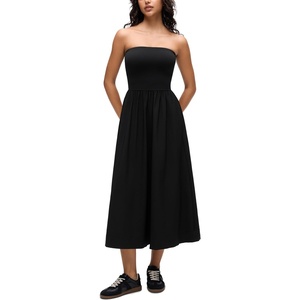 CRZ YOGA Strapless Tube Top Maxi Dress for Women – Sleeveless Off Shoulder Flowy Casual Travel Outfits with Side Pockets(Black)