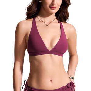 CRZ YOGA T-Back Triangle Bikini Tops for Women – Padded Sexy V Neck Bathing Swimsuits Bra(Fuchsia)
