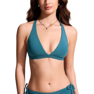 CRZ YOGA T-Back Triangle Bikini Tops for Women – Padded Sexy V Neck Bathing Swimsuits Bra(Sapphire Blue)