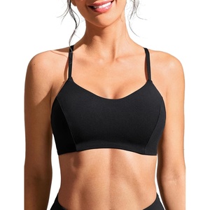 CRZ YOGA Tie Back Bikini Tops for Women – Padded Lace Up V Neck Swim Bathing Suit Bra(Black)