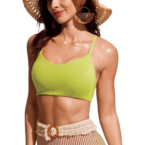 CRZ YOGA Tie Back Bikini Tops for Women – Padded Lace Up V Neck Swim Bathing Suit Bra(Primrose Yellow)