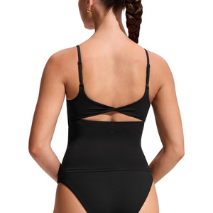 CRZ YOGA Twist Back Tankini Tops for Women – Padded U Neck Bathing Suit Spaghetti Straps Swim Tank Only(Black)