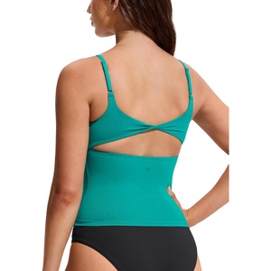 CRZ YOGA Twist Back Tankini Tops for Women – Padded U Neck Bathing Suit Spaghetti Straps Swim Tank Only(Blarney Green)