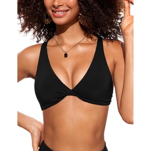 CRZ YOGA Twist Front Bikini Tops for Women – Padded V Neck Criss Cross Back Triangle Sexy Swim Bathing Suit(Black)