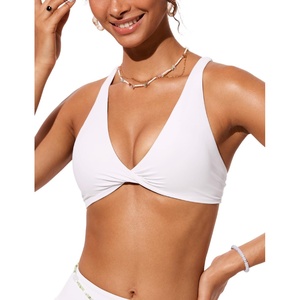 CRZ YOGA Twist Front Bikini Tops for Women – Padded V Neck Criss Cross Back Triangle Sexy Swim Bathing Suit(White)