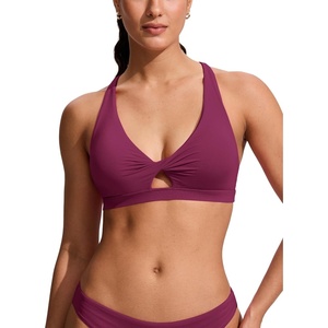 CRZ YOGA Twist Front Cut Out Bikini Tops for Women – Padded V Neck Spaghetti Strap Criss Cross Swim Bathing Suit Bra(Fuchsia)
