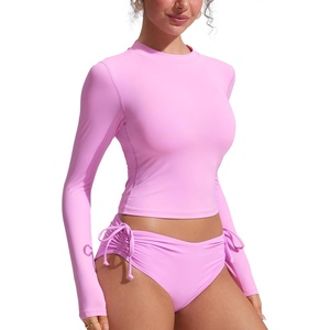 CRZ YOGA UPF 50+ Cropped Rash Guard Shirts for Women – Long Sleeve UV Sun Protection Swim Rashguard Tops(Vita Pink)