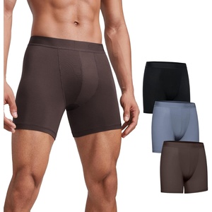 CRZ YOGA Ultra-Soft Modal Casual Boxer Briefs for Men 5″ – Double Lined Underwear Moisture Wicking Breathable 3 Pack(Black/Blue/Brown)