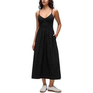 CRZ YOGA V Neck Maxi Tank Dress for Women – Adjustable Straps Sleeveless Flowy Casual Outfits with Two Side Pockets(Black)