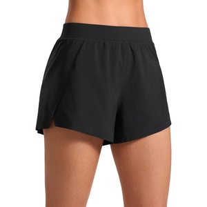 CRZ YOGA V Split Running Shorts for Women 2.5″ – High Waisted Workout Athletic Gym Track with Liner Breathable Quick Dry(Black)